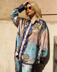 Ocean Treasure Print Relaxed Shirt & Trousers Co-Ord Set In Blue