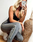 Soft Knit Jogging Bottoms with Side Stripes in grey