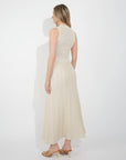 Pointelle knit vest top and maxi pleated skirt in beige