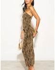 High-neck sleeveless metallic-knit with pattern print maxi dress in Gold