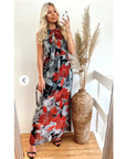Black Floral Maxi Dress with side split detail