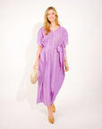 Oversized Metallic pleated kaftan maxi dress in Purple