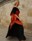 Orange Colour Block Pleated Top and Skirt Co-ords Suits