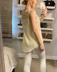 Cream Lace Chiffon Top Shirt Blouse with Front Cross Strip Back