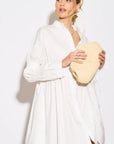 Asymmetry with Elasticated design cotton blend shirt dress in White