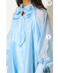 Ruffle Tie-Neck oversized midi Dress in Blue