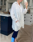 White color Oversized shirt dress in multi tassel stripe design fabric