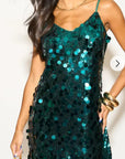 Circle Disc Sequin Strappy Short Dress in Green