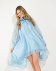 Ruffle Tie-Neck oversized midi Dress in Blue