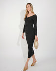 Soft Knit off the shoulder neckline long sleeves bodycon dress