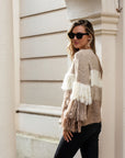Cosy Knit Multi layer tassel jumper in beige color