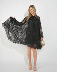 Floral Lace long blouseon sleeves design dress in Black