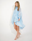 Ruffle Tie-Neck oversized midi Dress in Blue