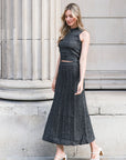 Pointelle knit vest top and maxi pleated skirt in black