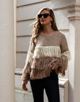 Cosy Knit Multi layer tassel jumper in beige color