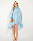 Ruffle Tie-Neck oversized midi Dress in Blue