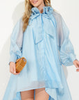 Ruffle Tie-Neck oversized midi Dress in Blue