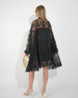 Floral Lace long blouseon sleeves design dress in Black