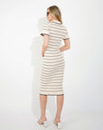 Knitted maxi dress with polo neck in Short Sleeves Beige colour