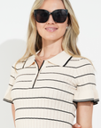 Knitted maxi dress with polo neck in Short Sleeves Beige colour
