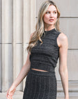 Pointelle knit vest top and maxi pleated skirt in black