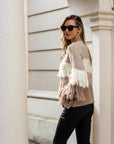Cosy Knit Multi layer tassel jumper in beige color