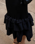 Full Pleated Ruffle Hem Maxi Dress in Black