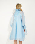 Ruffle Tie-Neck oversized midi Dress in Blue