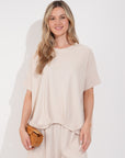 Oversized comfort stretch-jersey top and Relaxed-fit trousers in Beige