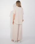 Oversized comfort stretch-jersey top and Relaxed-fit trousers in Beige