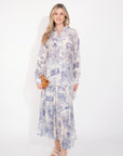 Animal and Forest Scarf print Shirt and Midi Skirt Co-ords in Blue