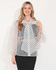 White color Oversized Organza shirt in polka dot print with bow design