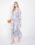 Animal and Forest Scarf print Shirt and Midi Skirt Co-ords in Blue