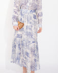 Animal and Forest Scarf print Shirt and Midi Skirt Co-ords in Blue