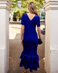 Full Pleated Ruffle Hem Maxi Dress in Royal Blue