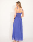 Strappy Chiffon Maxi Dress with Sequin waist detail and scarf (BLUE)