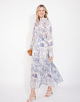 Animal and Forest Scarf print Shirt and Midi Skirt Co-ords in Blue