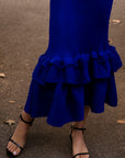 Full Pleated Ruffle Hem Maxi Dress in Royal Blue