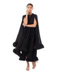 Ruffle Hem and Sleeves Oversized dress in Black