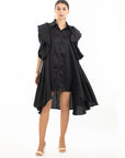 Oversized Ruffle Sleeves shirt dress in black