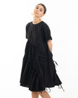 Asymmetry with adjustable ties design cotton blend dress in black