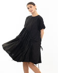Asymmetry with adjustable ties design cotton blend dress in black