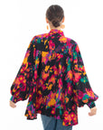Wild Bloom multi color print oversized shirt with tie up bow design in black