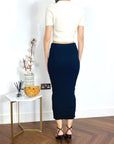 Midi Pencil Skirt in Fine Knit bodycon style in Black