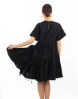 Asymmetry with adjustable ties design cotton blend dress in black