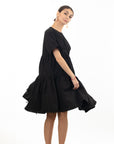 Asymmetry with adjustable ties design cotton blend dress in black