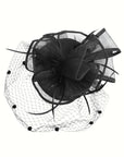 Statement Fascinator with Veil, Bow and Feather Accents