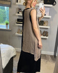 Chiffon Long Top Plain Cotton Maxi Dress(BLACK)