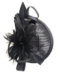 Fascinator With Feather & Sculptural Loop Detail In Black