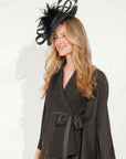 Fascinator With Feather & Sculptural Loop Detail In Black